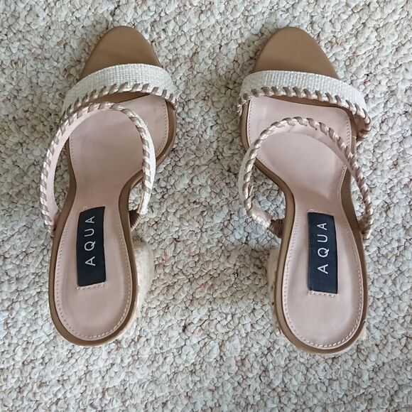 AQUA Almond Toe Woven block Heel Sandals size 36.5 - Picture 6 of 15